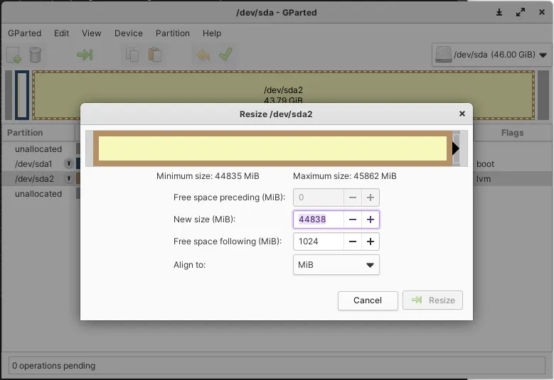 GParted Resizing